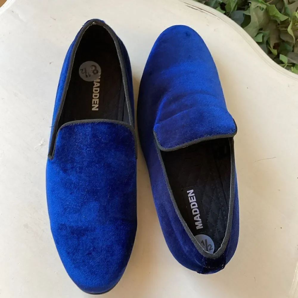 Madden Steve Madden Mens Slip-On Triumph Blue Velvet Smoking Loafers Men’s 8.5